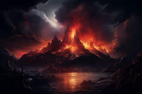 Premium AI Image An Active Volcano Spewing Hot Lava All Around In