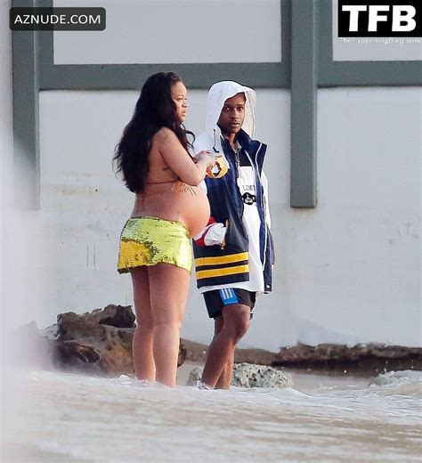 Rihanna Sexy Seen Showing Off Her Tits In A Bikini Top At The Beach In Barbados Aznude
