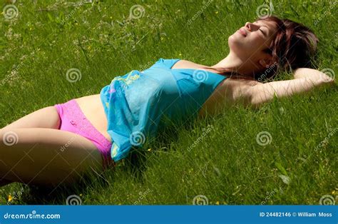 Woman Lying In Grass Royalty Free Stock Image Image