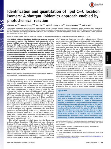 Pdf Identification And Quantitation Of Lipid C C Location