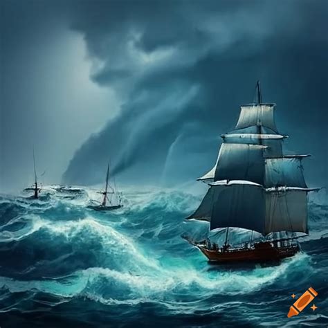 Image Of A Ship Sailing Towards A Storm On Craiyon