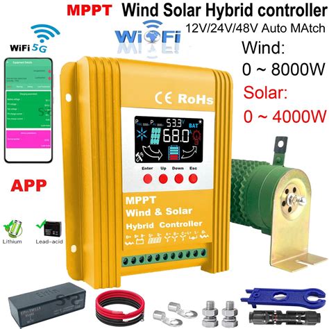 12V 24V 48V MPPT 10000W 8000W Controlador Híbrido Solar Eólico 160A