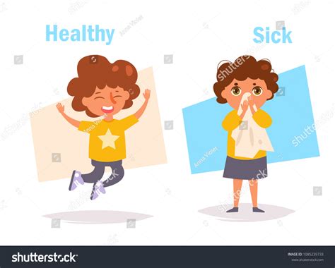 Healthy Sick Opposite Antonyms Vector Cartoon Stock Vector Royalty