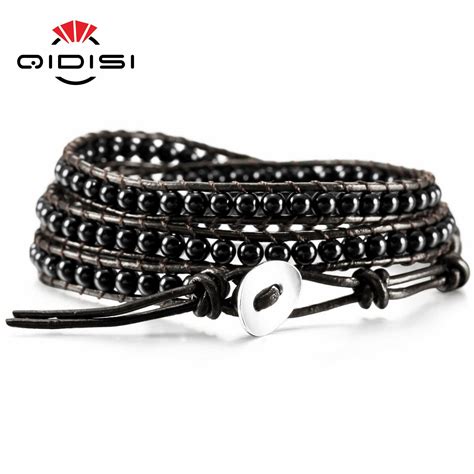 Stone Beads Alloy Genuine Leather Bracelet Bangle Cuff Rope Bead 3 Wrap