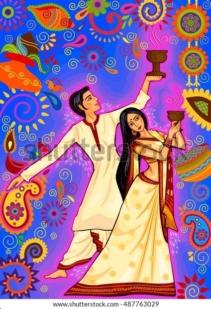 Vector Design Couple Performing Dhunuchi Dance Stock Vector Royalty