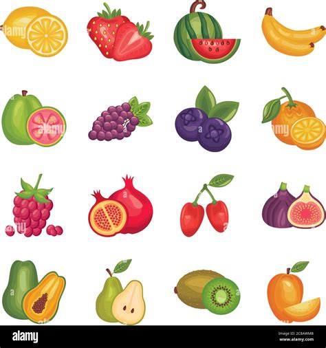 Bundle Of Fresh Fruits Set Icons Vector Illustration Design Stock