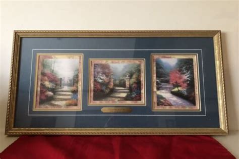 Thomas Kinkade Gardens Of Light Trio Framed W Coa Gold Frame Blue