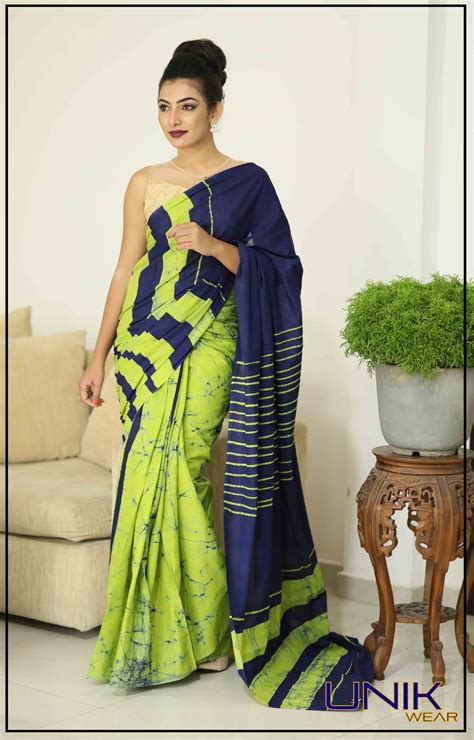 Green And Blue Sri Lankan Handmade Cotton Batik Saree 2019 Unikwearlk