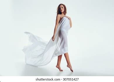 Naked Brunette Woman Transparent Fabric Stock Photo Shutterstock
