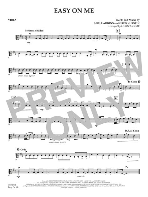 Easy On Me Arr Larry Moore Viola By Adele Sheet Music For String