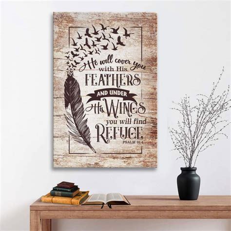 He Will Cover You With His Feathers Psalm 914 Bible Verse Wall Art