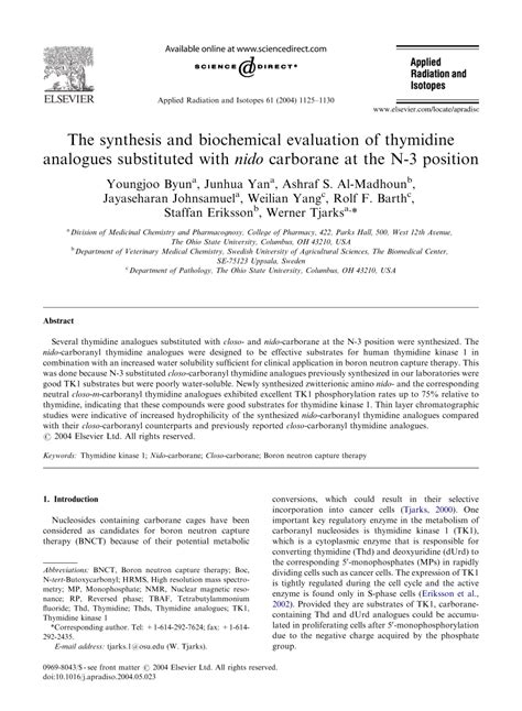 PDF The Synthesis And Biochemical Evaluation Of Thymidine Analogues