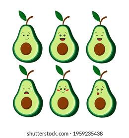 Set Cute Cartoon Avocados Different Emotions Stock Vector Royalty Free