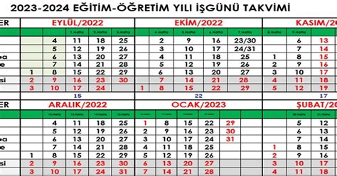 2023 2024 Eğitim Öğretim Yılı Çalışma Takvimi Meb Ders