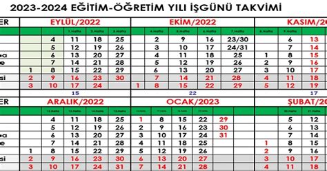 2023 2024 Eğitim Öğretim Yılı Çalışma Takvimi Meb Ders