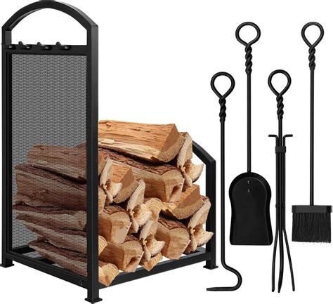 Amagabeli Firewood Rack With 4 Fireplace Tools 27 1in Tall Indoor