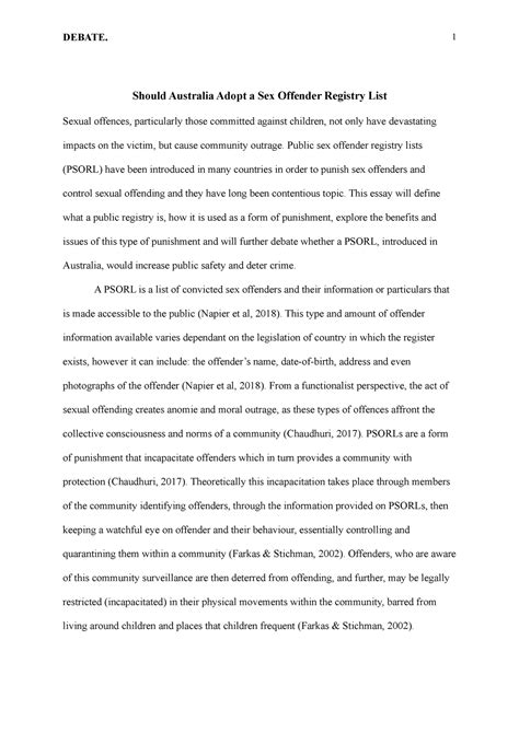 Debate For Sex Offender Registry DEBATE Should Australia Adopt A Sex Offender Registry List