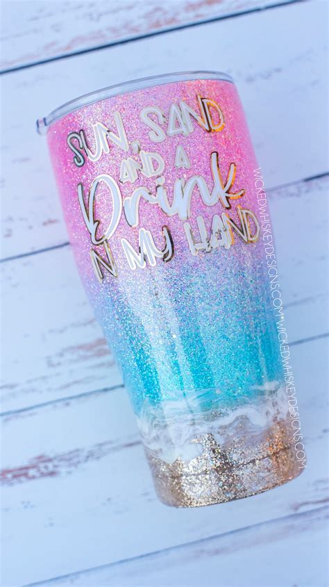 Beach Tumbler Beach Glitter Tumbler Beach Life Tumbler Ombre Glitter