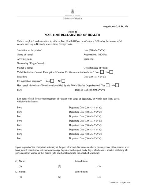 Fillable Online Form 1 Maritime Declaration Of Health Form Fax Email Print Pdffiller