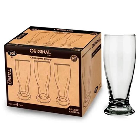 Jogo Copo Vidro Tulipa Cerveja Chopp 300Ml 6 Unidades Kit Submarino