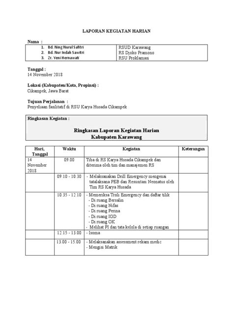 01 Template Laporan Kegiatan Harian Pf Rs Djoko Pramono Pdf