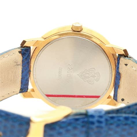 Gucci Gold Plated Stainless Steel Wristwatch With Blue Leather Strap Ebth