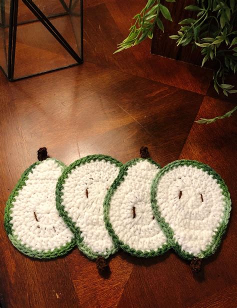 Crochet Pear Coasters Set Of 4 Fruit Slice Coasters Summer Etsy Norway