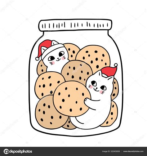 Cartoon Cute Christmas Cat Cookies Glass Bottle Vector Stock Vector By