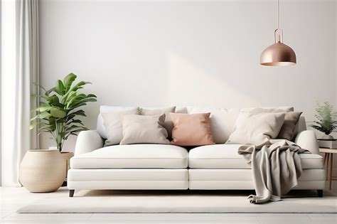 Premium Photo | Modern living room interior with white sofa and plants