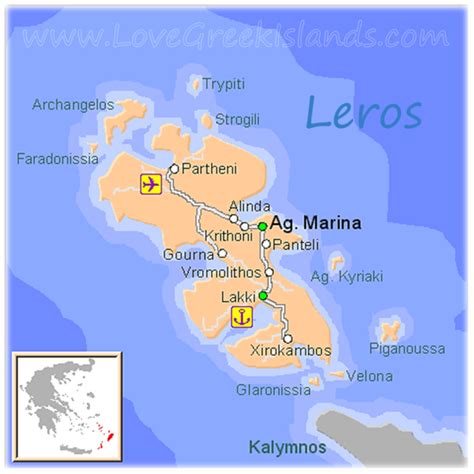 Map of Leros, Greece - Greek Islands