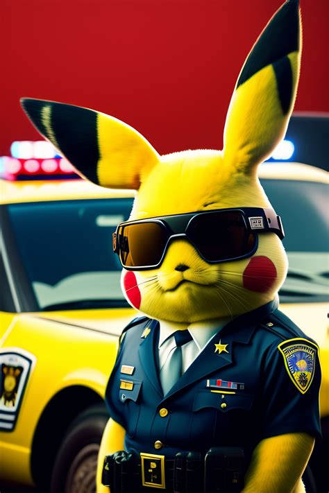 Lexica Pikachu As An American Cop Big Sunglasses And A Cop Car In