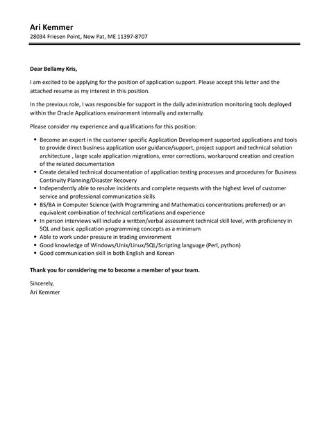 Application Support Cover Letter Velvet Jobs