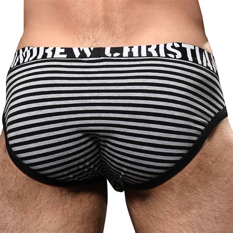 Andrew Christian Slip Almost Naked Prison Rayé Noir Gris INDERWEAR