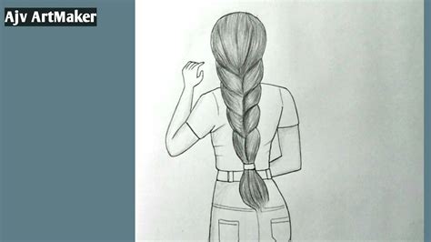 Simple Drawing Girl How To Draw A Girl Backside Braid Hair Pencil