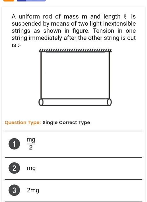 A Uniform Rod Of Mass M And Length L Is Suspended By Means Of Two Light I