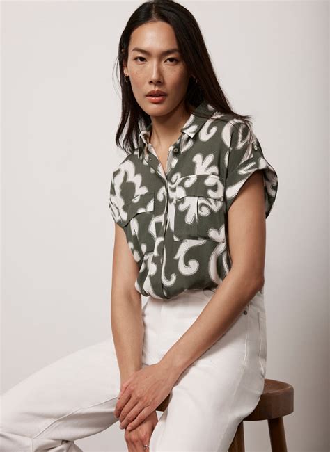 Khaki Print Longline Shirt Mint Velvet