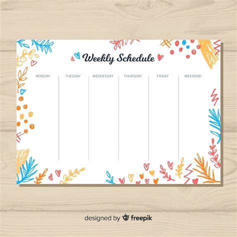 Plantilla Adorable De Horario Semanal Con Estilo Floral Vector Gratis