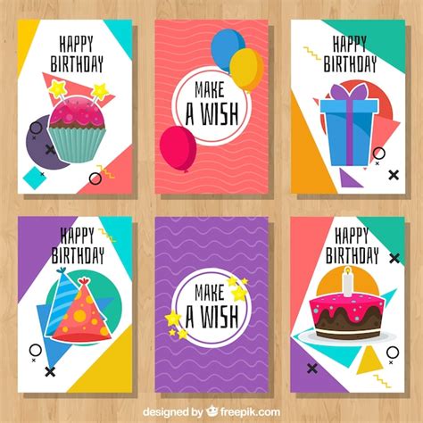 Free Vector | Cute birthday cards set