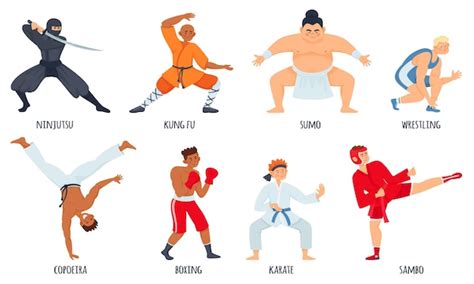 Premium Vector | Fighters flat set with isolated doodle style ...