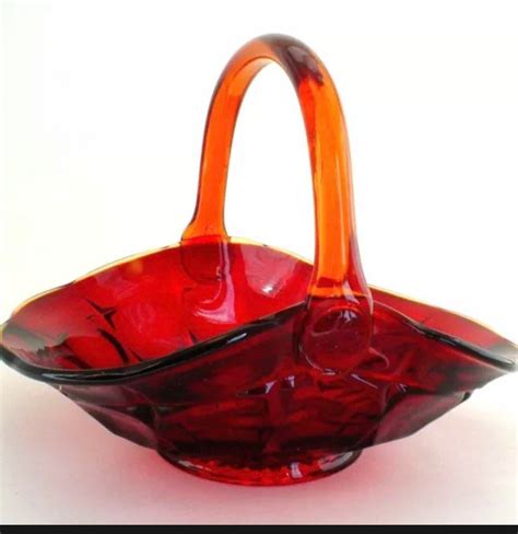 Amberina Art Glass Basket Ruby Red And Amber Glass Indiana Etsy