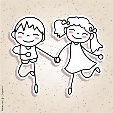 hand drawing cartoon concept happiness, happy kids boy and girl Stock ...