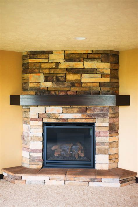 Corner Stone Fireplace In Lower Level Living Room Corner Stone