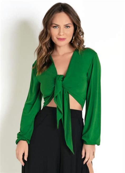 Everyrose Blusa Cropped Verde Amarração Frontal Blusinhas