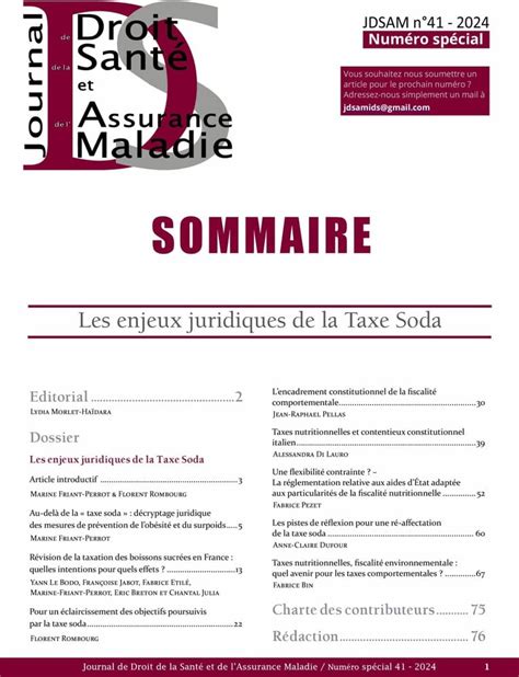 Parution Dossier Les Enjeux Juridiques De La Taxe Soda Ufr Droit