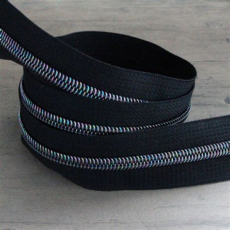 5 Nylon Black Zipper Tape With Iridescent Teeth Bedazzled Supplies