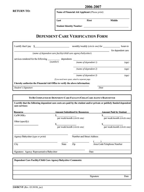 Fillable Online Laspositascollege Dependent Care Verification Form