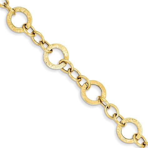 Real Kt Yellow Gold Polished And Textured Fancy Link Bracelet