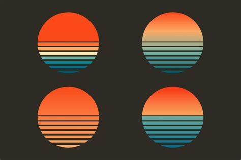 Set Of Retro Sunset Color Circle Vector Circular Gradient Background T Shirt Design Element