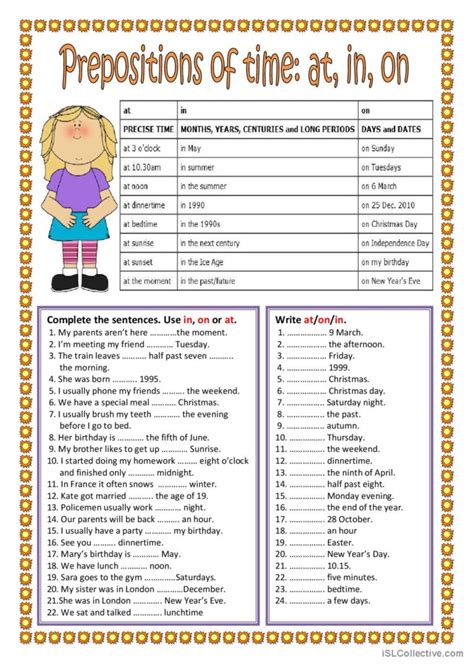 Prepositions Of Time Worksheets