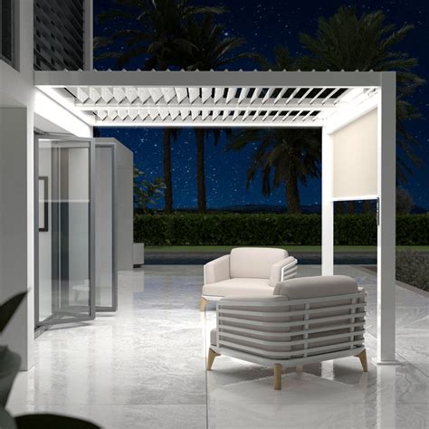 Pérgola bioclimática adosada motorizada de aluminio 3 x 3 m LED